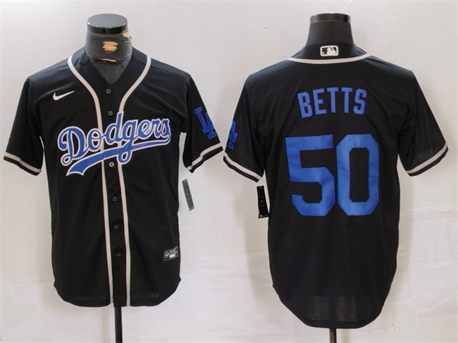 Men's Los Angeles Dodgers #50 Mookie Betts Black Cool Base With Patch Stitched Baseball Jersey